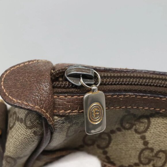 GUCCI GG Supreme Web Sherry Line Shoulder Bag PVC Beige Gold Auth KD211 - Picture 10 of 16